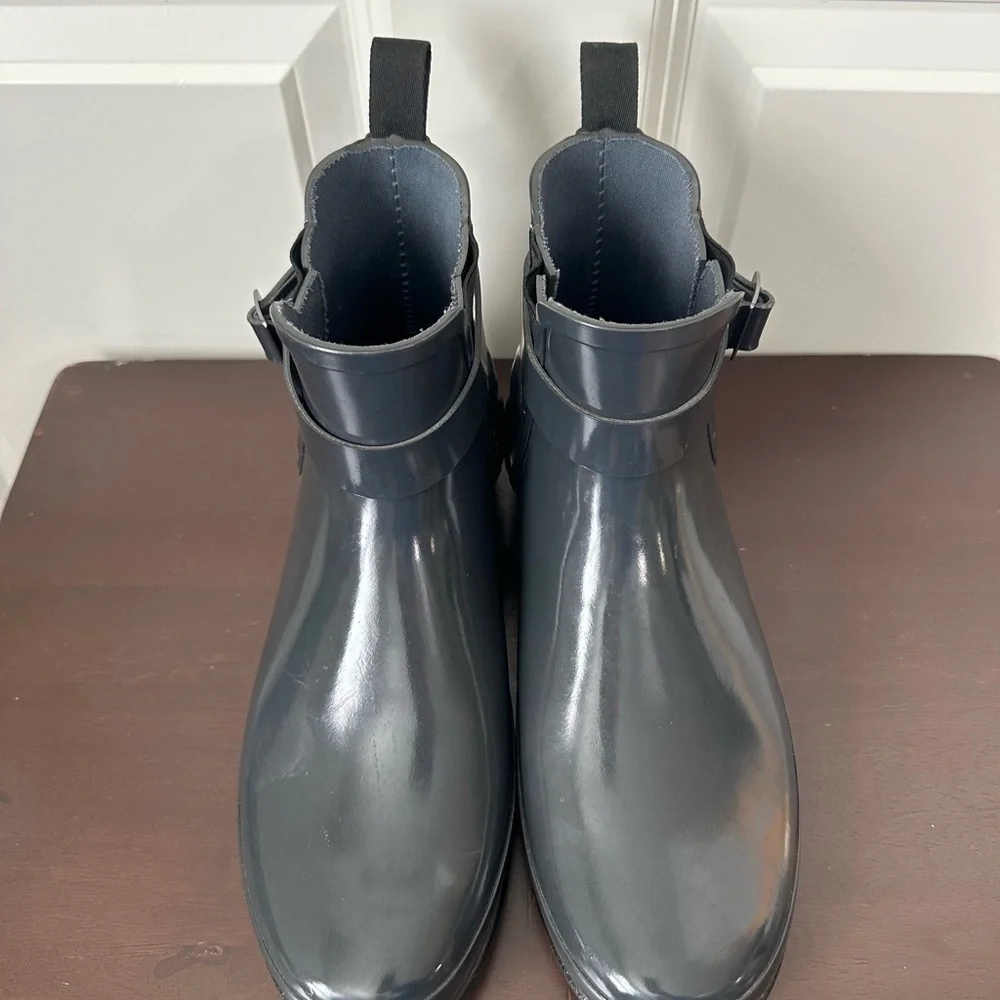 Hunter Slate Grey Refined Gloss Quilt Chelsea Rain Booties Size 10